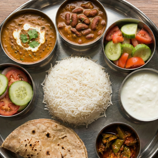 Express Thali (Rice or Roti, Dal or Beans & Salad)